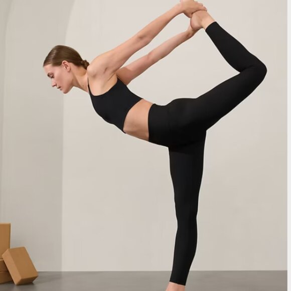 Athleta High Rise Elation Ribbed Tight, Dark Gray/Off Black, Size L - Picture 1 of 4